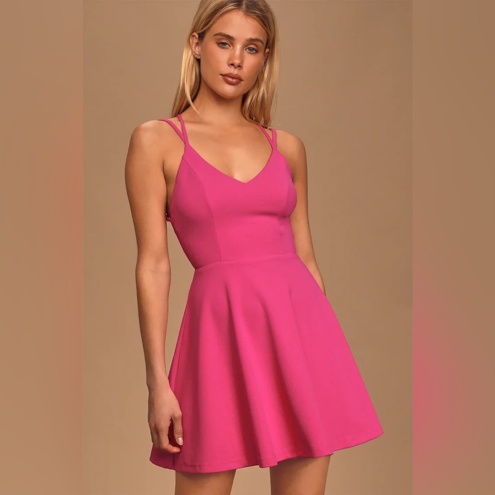 Lulu’s Pink Backless Skater Dress